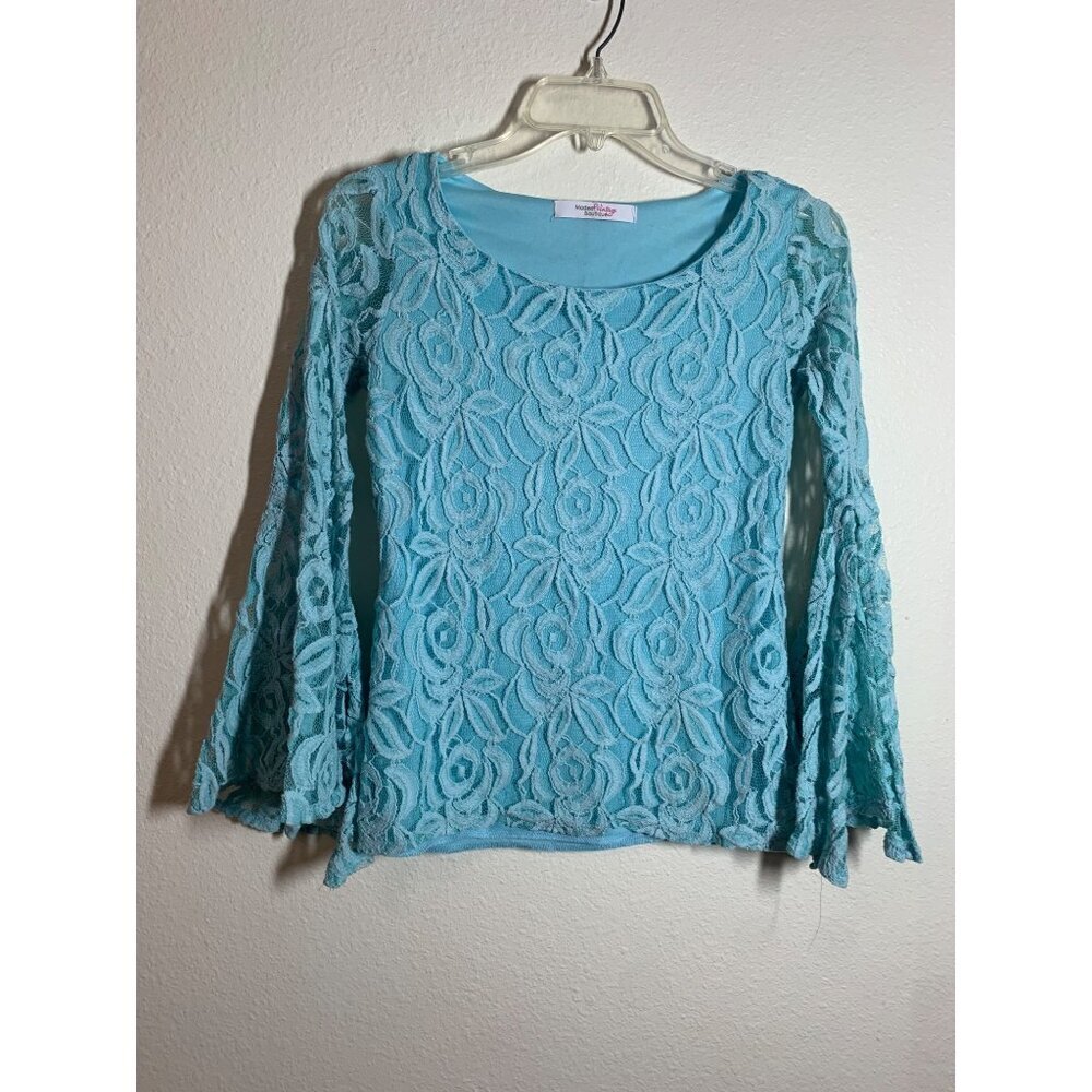 Modern Vintage Boutique Boho Lace Blouse Top Y2K Retro Shirt Blue Size Small